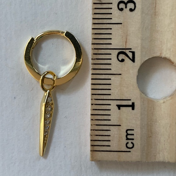 NWT 18K Gold Plated, 925 Sterling Silver Huggie Hoop Dangling Sword Earrings - Picture 5 of 12